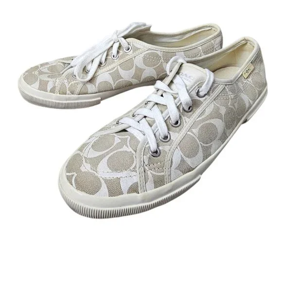 Coach Kalyn Womens Signature Canvas Sneaker Shoe COA Beige White Size 10 - Picture 4 of 14